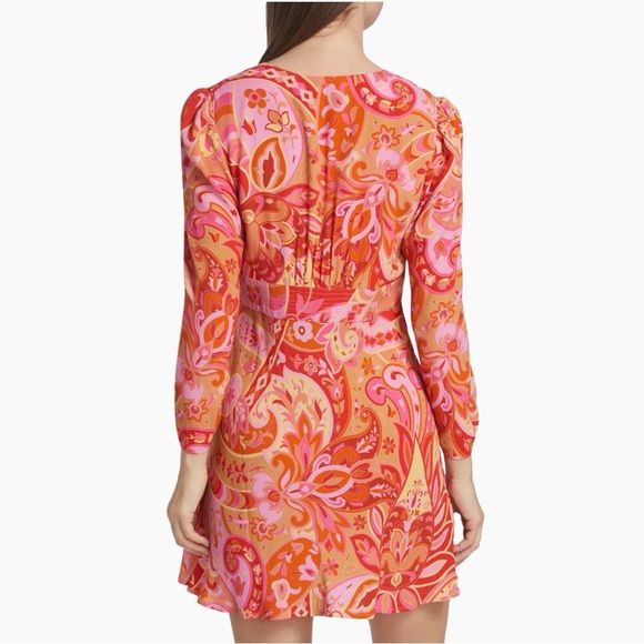 Rixo Jules Abstract Print Mini Dress 100% Silk Paisley Pink Retro Hippie Boho XL - Picture 2 of 16